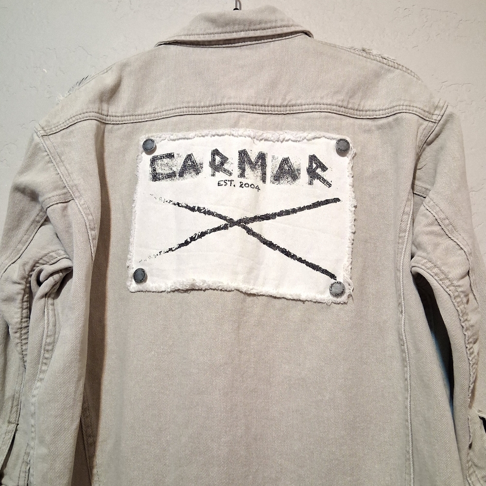 Carmar Destructed Denim Shirt Jacket Women Distressed SzXS Oatmeal‎
